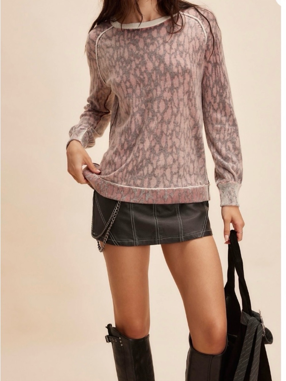 We The Free Mauve and Black Mottled Knit Top